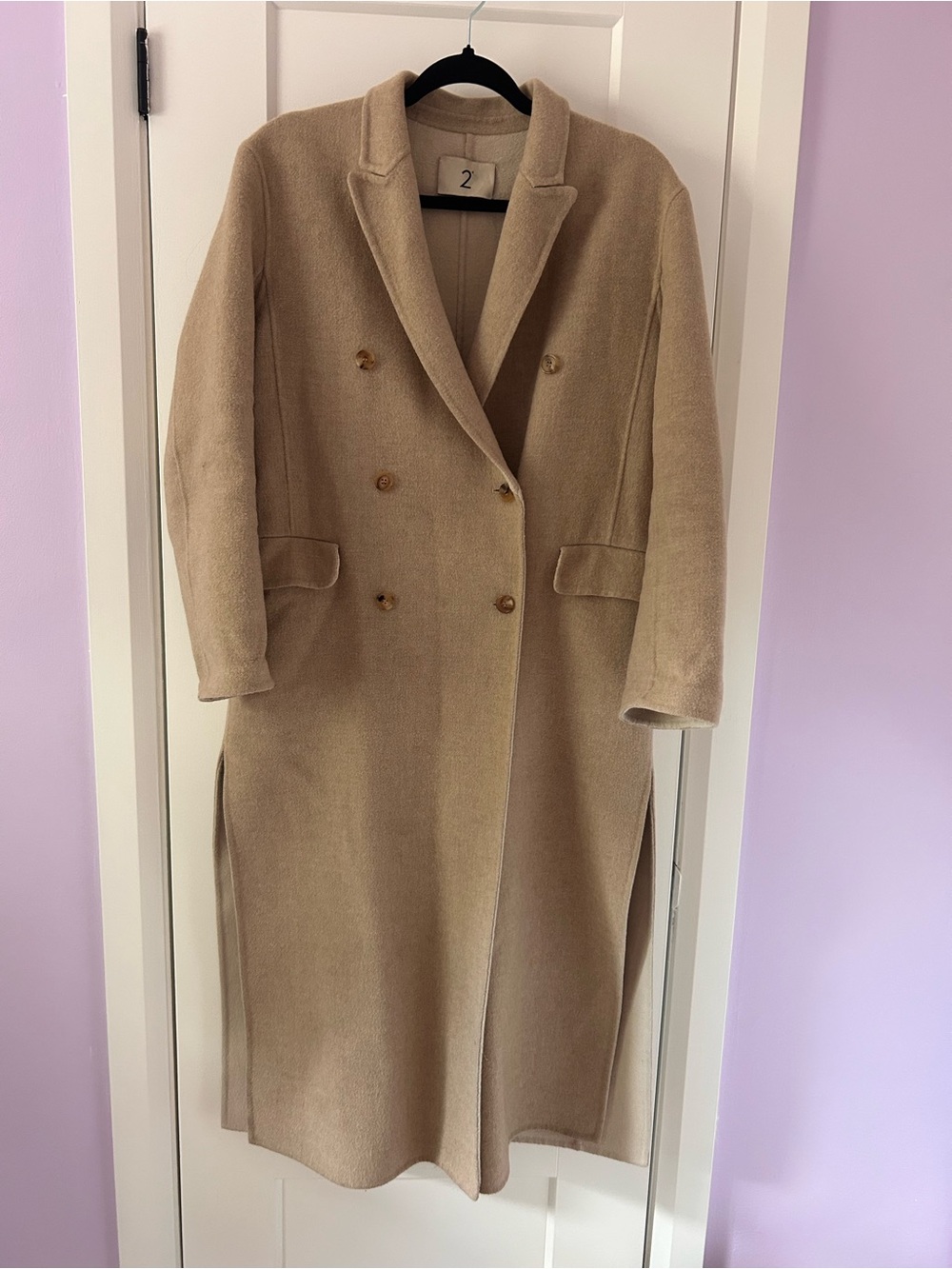Double-Breasted Long Camel Car Coat